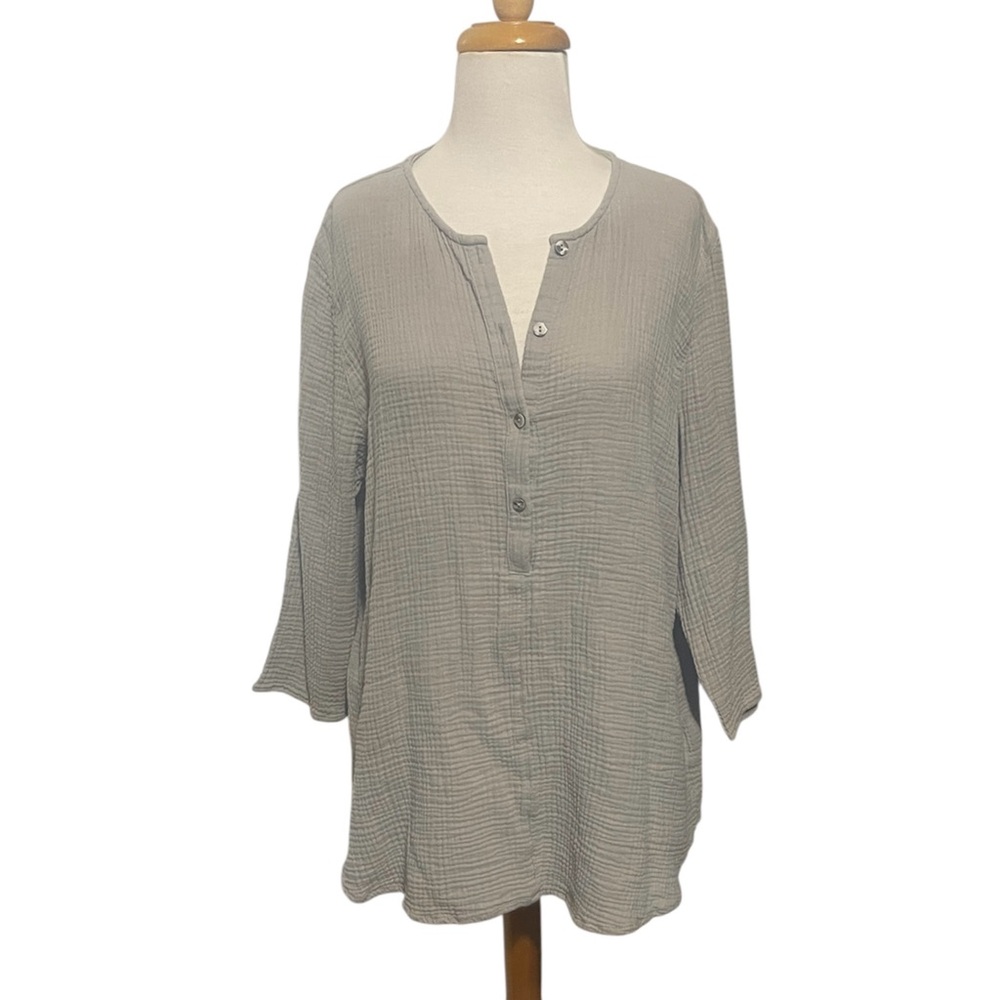 Purejill J. Jill Cotton Gauzy Casual Gray Women's Top